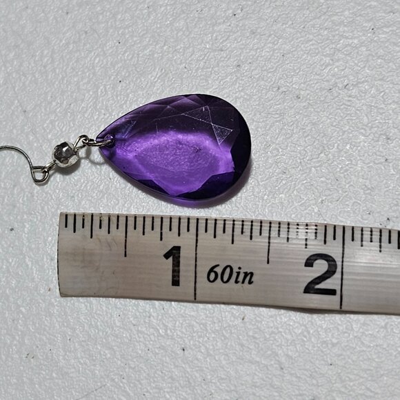 Retro Purple Faceted Teardrop Crystal Dangle Earrings 80s Fashion Jewelry Women - Picture 3 of 3